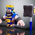 King Character with Golden Crown and Blue Cape Holding Large Hammer with Blue Gold Accents