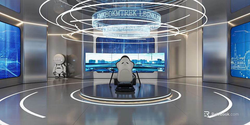 Star Trek Legacy Futuristic Experience Space With Circular Lights Central Seat And Large Screen 3d model 