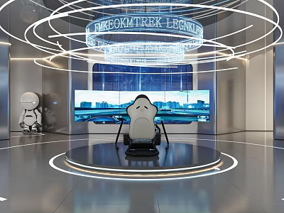 Star Trek Legacy Futuristic Experience Space With Circular Lights Central Seat And Large Screen 3d model