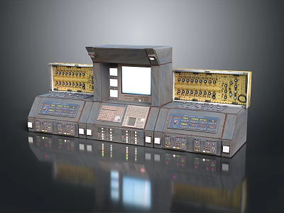 Vintage Control Console With Display Screen Control Buttons And Instrument Panels 3d model