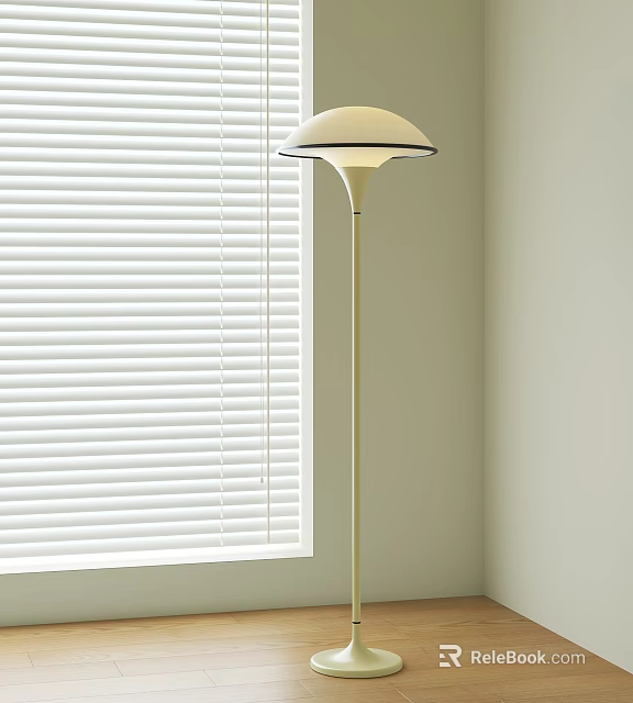 Beige Floor Lamp Standing in Room Corner with White Window Blinds in Interior Setting 3d model 