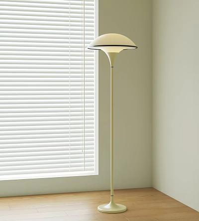 Beige Floor Lamp Standing in Room Corner with White Window Blinds in Interior Setting 3d model