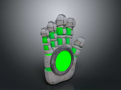 Household Mechanical Hand Decoration with Green Glowing Circular Area and Gray Metallic Texture 3d model