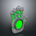 Household Mechanical Hand Decoration with Green Glowing Circular Area and Gray Metallic Texture