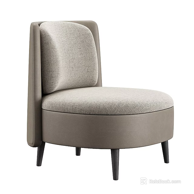 Modern Single Sofa With Beige Fabric Upholstery Curved Back And Black Wooden Legs 3d model 