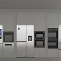 Modern White Kitchen With Built In Appliances Including Refrigerator Ovens And Microwave