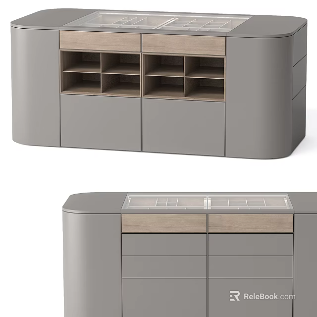Modern Kitchen Interior Design With Sleek Gray Island And Storage Cabinets 3d model 