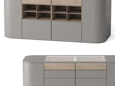 Modern Kitchen Interior Design With Sleek Gray Island And Storage Cabinets 3d model