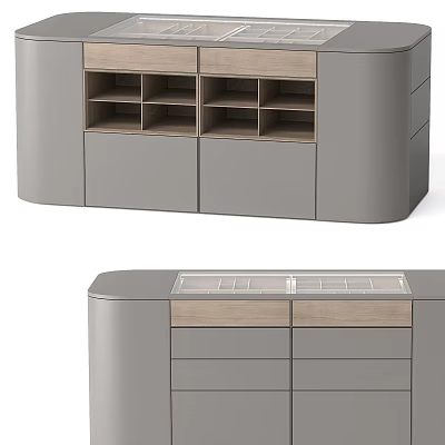 Modern Kitchen Interior Design With Sleek Gray Island And Storage Cabinets 3d model