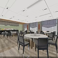 Modern Restaurant Interior With Round Dining Table Gray Chairs And Red Decorations