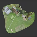 Cartoon Scene With House Green Grass Trees Parking Lot And Slide