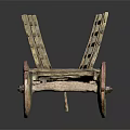 Ancient Wooden Cart with Simple Wooden Frame and Large Spoked Wheel