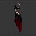 Fashionable Women Dress With Black Lace Details And Red Black Asymmetrical Hem
