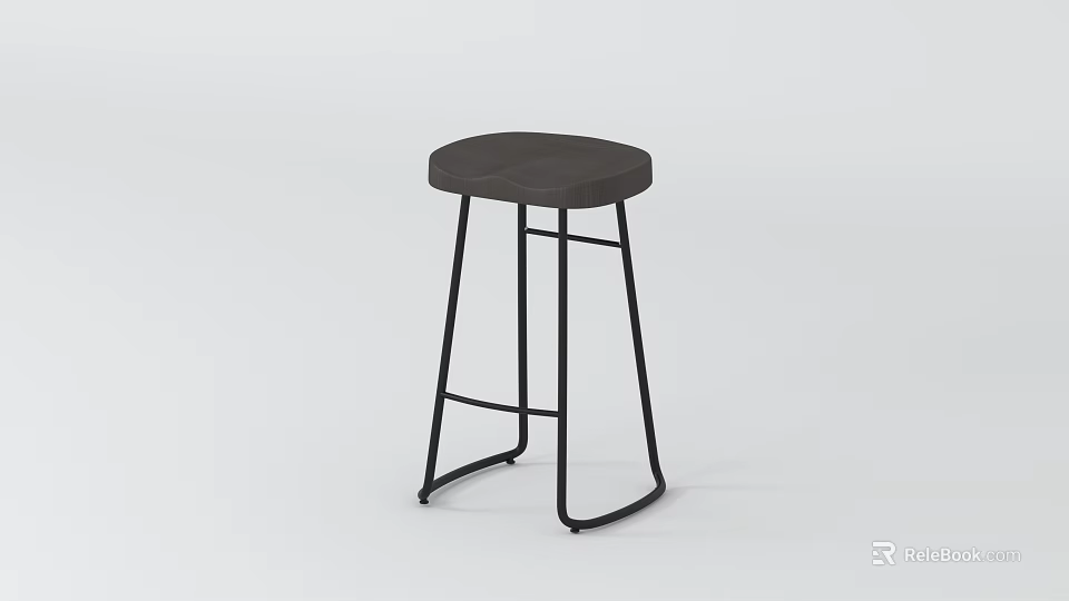 Modern Dark Stool With Round Seat And Sturdy Sleek Metal Frame Design 3d model 