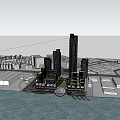 Integrated Modern Commercial Complex With High Rise Towers And Riverfront Landscape