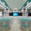 Modern Laboratory Interior With Lab Benches Blue Stools And Large Screen Equipment 3d model