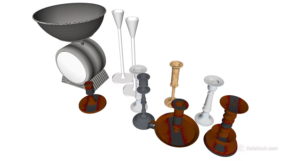 Decorative Ornament Set with Various Shapes Candle Holders Vases Modern Home Decor Accents 3d model 