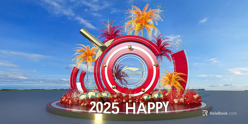 2025 Happy Photo Check in Spot With Red Circle Logo Palm Trees And Blue Sky 3d model 