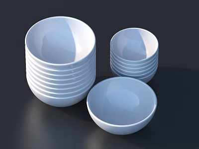 Stacked White Ceramic Bowls Dinnerware Set In Multiple Sizes For Home Kitchen Dining Use 3d model