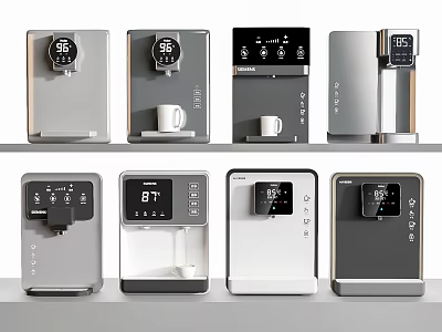 Modern Home Water Dispensers With Digital Temperature Displays And Various Color Designs 3d model