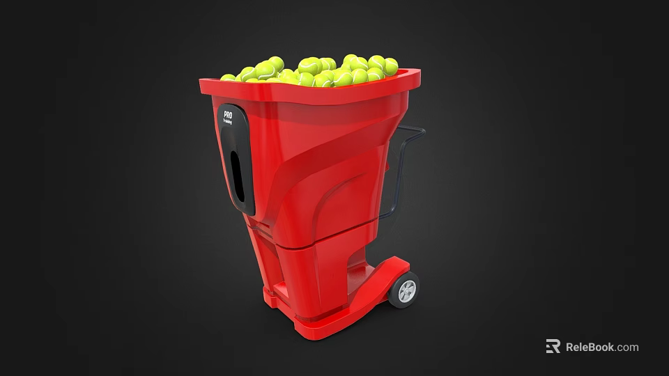 Sports Equipment Red Ball Cart Filled With Yellow Tennis Balls 3d model 
