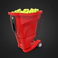 Sports Equipment Red Ball Cart Filled With Yellow Tennis Balls