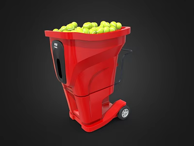 Sports Equipment Red Ball Cart Filled With Yellow Tennis Balls 3d model