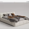 Modern Double Bed With White Leather Headboard And Gray Brown Bedding