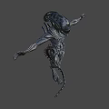 Game Movie Alien Character With Metallic Skeletal Structure Open Arms And Detailed Design