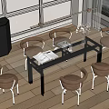 Elegant Restaurant Interior With Glass Dining Table Brown Leather Chairs And Hanging Light