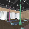 Yoga Studio With Colorful Hammocks And Exercise Mats For Fitness Classes