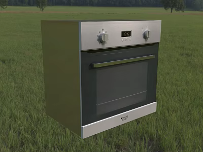 Silver Stainless Steel Kitchen Oven Appliance Placed On Green Grass Field 3d model