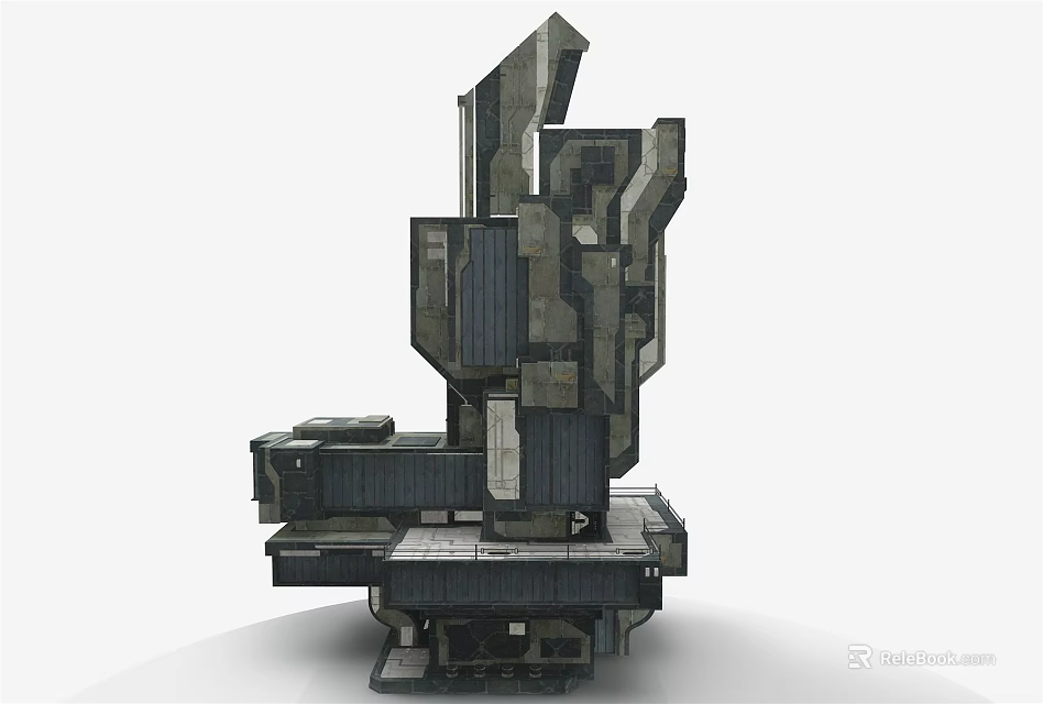 3D Model of Complex Mechanical Structure with Metal Components and Platform Base 3d model