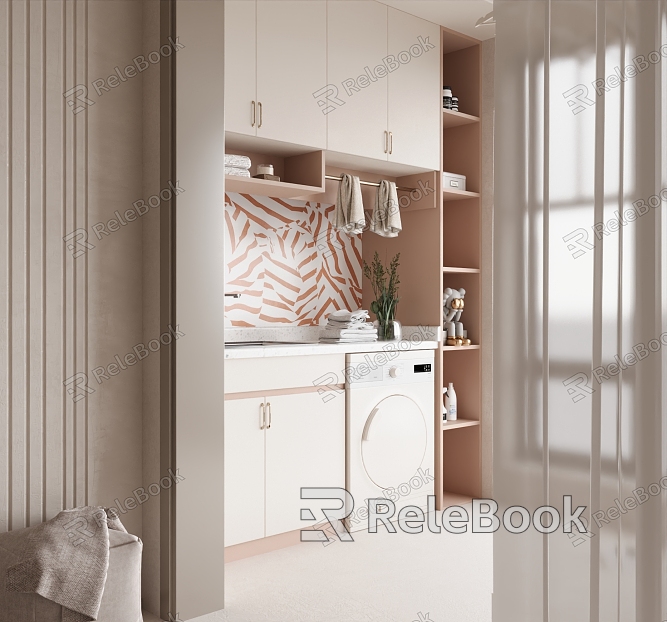 Modern Cream Home Balcony Living Balcony Washing Machine Cabinet model