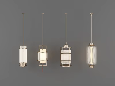 Sleek Modern Pendant Lights With Metal Frame And White Shade Design 3d model