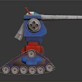 Robot Character With Tank Tracks Cannon Arms Blue Red Design 3d model