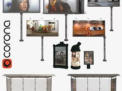 Ground Based Outdoor Advertising Billboards With Visual Displays And Bus Shelter Structures 3d model