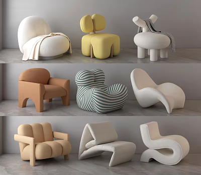 Single Sofa Modern Collection With Various Unique Shapes Different Colors And Contemporary Styles 3d model