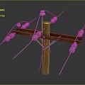 Wooden Crossarm Structure With White Insulators And Metal Wires On Power Pole