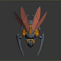 Mechanical Cosmic Insect with Transparent Red Wings and Metallic Blue Orange Body for Space Exploration