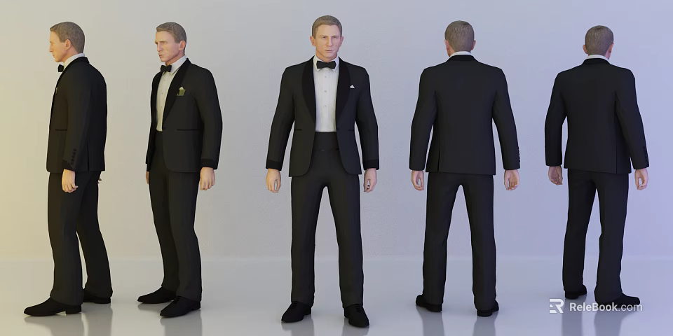 Game and Movie Character in Black Tuxedo White Shirt Bow Tie Multiple Angles 3d model 
