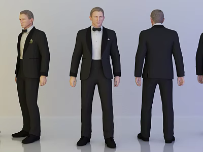 Game and Movie Character in Black Tuxedo White Shirt Bow Tie Multiple Angles 3d model
