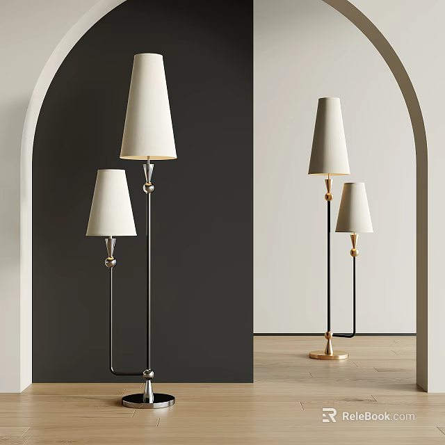Modern Minimalist Floor Lamps With White Shades And Black Gold Metal Bases For Indoor Use 3d model 