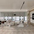 Modern Living Dining Room Interior With Sofa Coffee Table Dining Chairs Windows Blinds And TV