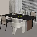Modern Dining Table Set with Woven Chairs White Chair and Fruit Vase by Window Blinds