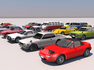 Various Classic And Modern Cars In Different Colors Car Collection Showcase 3d model