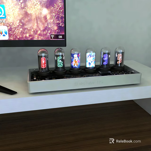 Nixie Tube Clock With Six Digital Display Tubes And Colorful Lights On Desktop 3d model 