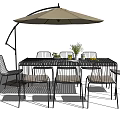 Modern Outdoor Dining Table And Chairs Set With Umbrella Flower Arrangement And Fruits