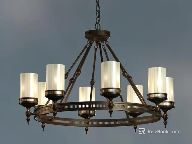 Classic Chandelier With Multiple Arms White Glass Shades And Metal Frame Hanging From Chain 3d model 