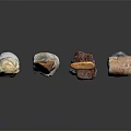 Natural Stone Materials with Various Colors and Different Shapes Arranged on Black Background